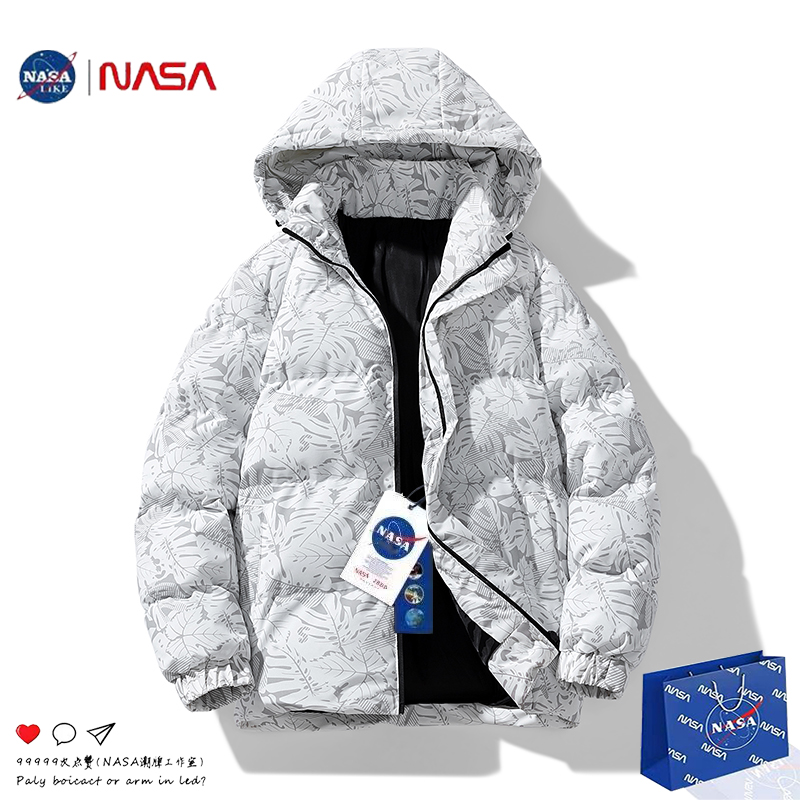 Совместная осенне-зимняя короткая хлопчатобумажная куртка NASA, мужская съемная шапка, утолщенная куртка с капюшоном, теплая хлопчатобумажная куртка для мужчин