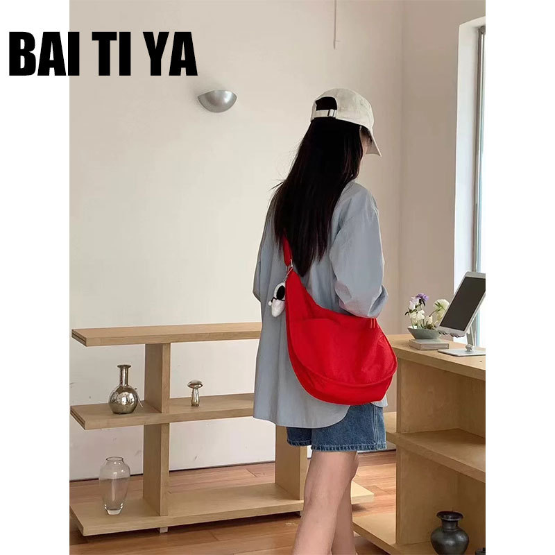 Bai Ti Ya Korean Style ins Versatile Red Dumpling Bag for Women 2025 Spring/Summer New Simple Shoulder Crossbody Bag