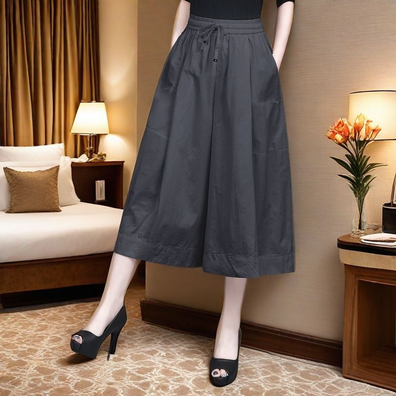Summer New Elastic Waist Cropped Wide-Leg Pants for Women, Fashionable Plus-Size Slimming Drape Casual Skirt Pants, Thin Wide-Leg Pants Summer New Elastic Waist Cropped Wide-Leg Pants for Women, Fashionable Plus-Size Slimming Drape Casual Skirt Pants, Thin Wide-Leg Pants