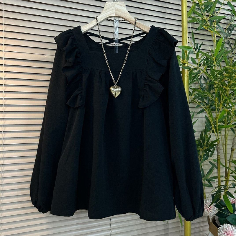 High-End Loose-Fitting Slimming Backless Shirt for Women with Ruffles, Plus-Size Women's Clothing, New Autumn and Winter Style, Elegant and Trendy Top