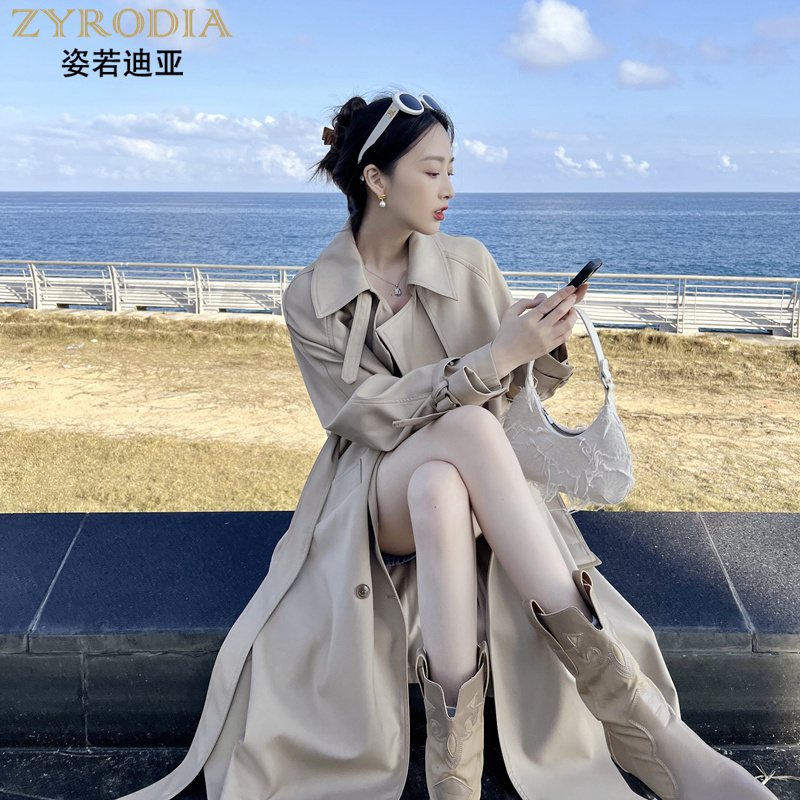 Zyrodia Women's Trench Coat 2025 New Spring and Autumn Mid-Length Style for Petite Figures, British Style High-End Coat