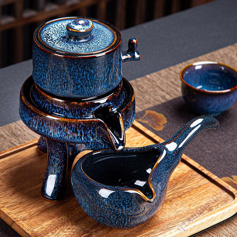 Gap Tea Set Suit Stone Mill Tea Set Simple Tea Set Semiautomatic Tea Tea Tea Cup Suit Teapot Home Living Room Spin-Taobao