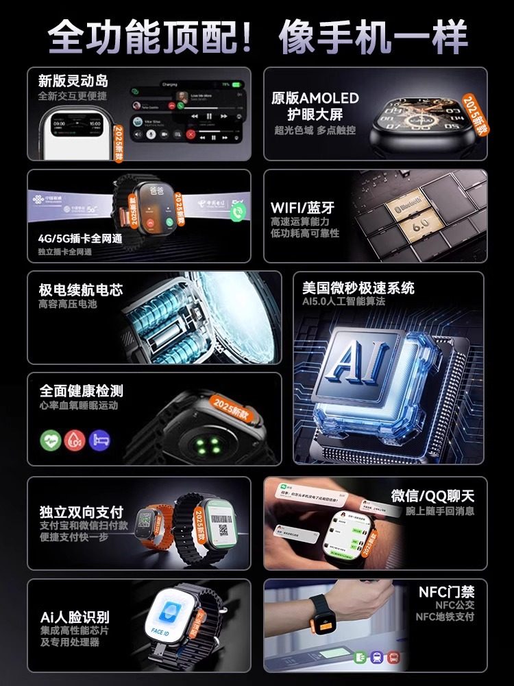 [2025 New Honeycomb Edition]Huaqiangbei S11Ultra Top-Tier Version Watchs10 Smart Phone Watch with Card Slot, Downloadable, for Teenagers, Adults, Women, Men, Sports, Official Store, Genuine Product