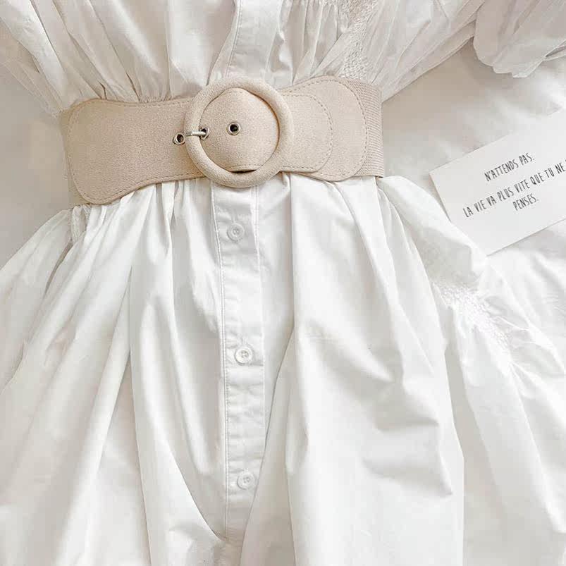 With skirt belt women's decorative dress Korean version of the new large round pin buckle waist elastic black accessories girdle