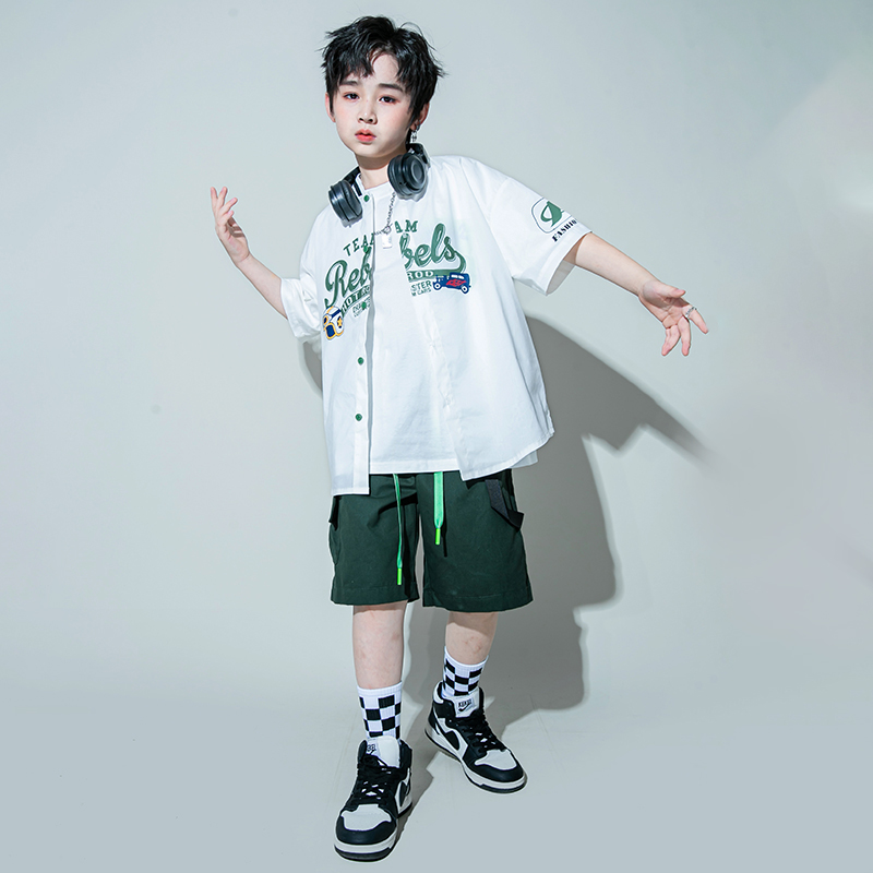 Street Dance Children Boomer Boy Short Sleeve Shirt Suit Hip Hop Street Dance Costume Hiphop Children Play Out Summer-Taobao