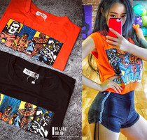 INS Net red fitness female AA short open waist Avengers hero cartoon T-shirt sports vest
