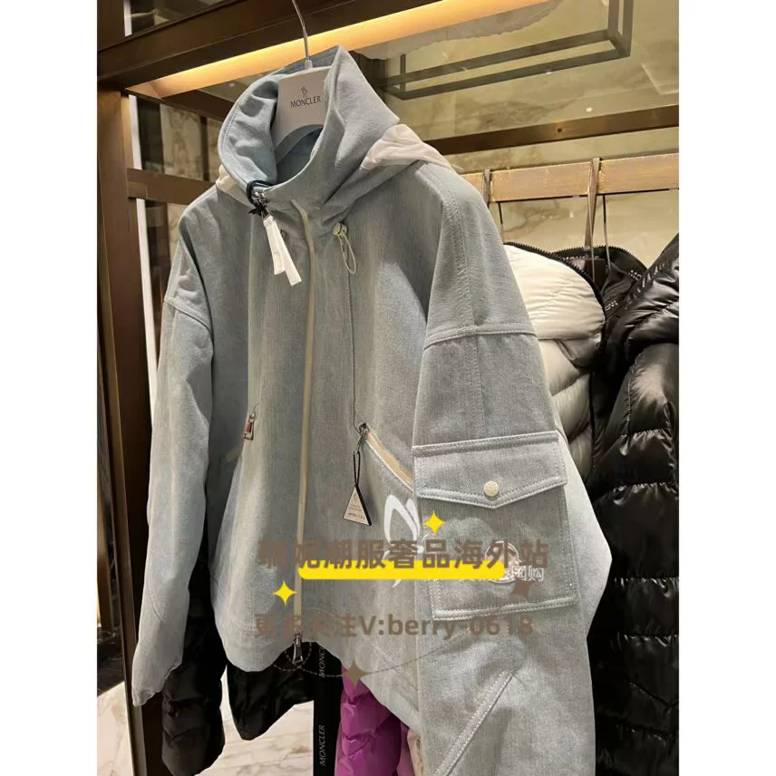 Пиджак тренч с капюшоном из денима короткий весенне-летний Moncler/Monter Ms. SEVERAU, сикл