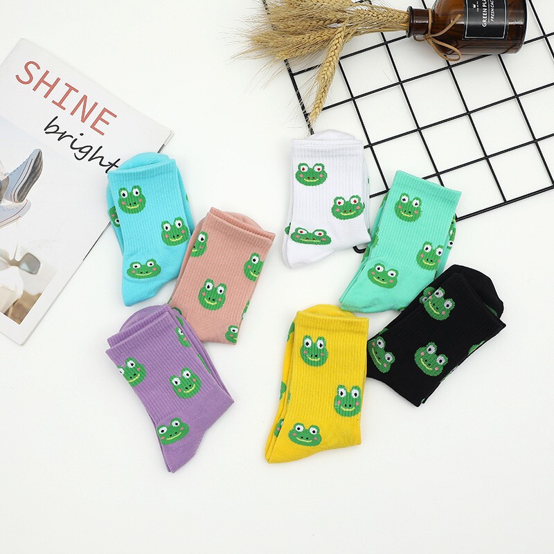 Factory Socks for Men and Women, Spring and Autumn Style, Mid-Calf Socks, Cartoon Frog Jacquard Trendy Socks, Personalized and Creative