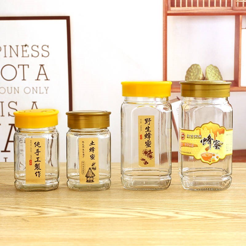 Six-seamed glass bottle sealed jars small hexagonal jam chili sauce lemon paste honey jar head bottle with lid-Taobao