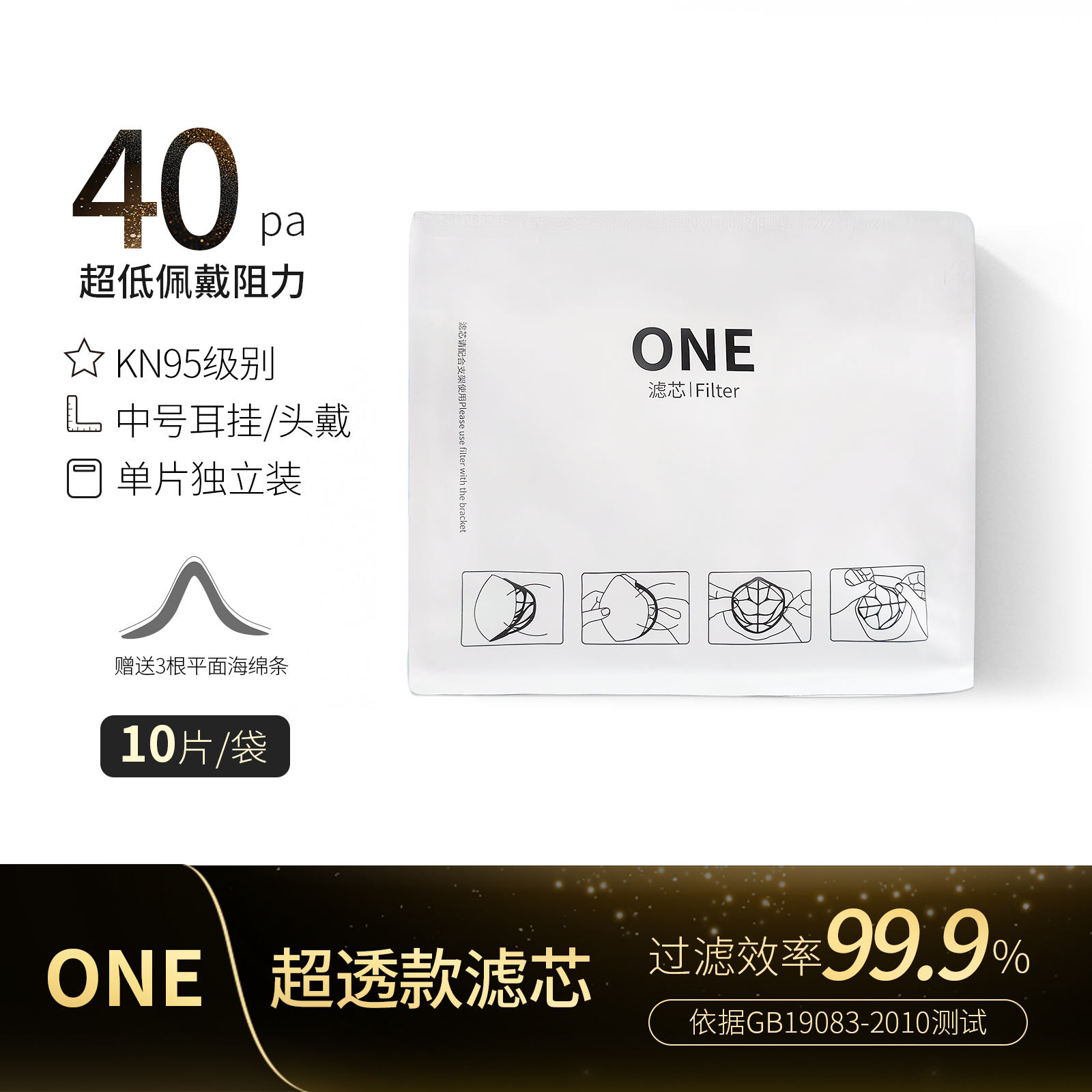 Zhimi ONE-F フィルターエレメント Mサイズ KN95レベル保護マスク 低抵抗 高気密性 10枚入り ブラケットなし