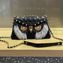 TAO European and American Fashion Casual Genuine Leather Womens Bag Trendy 2024 New Owl Punk Leather Bag Chain Crossbody