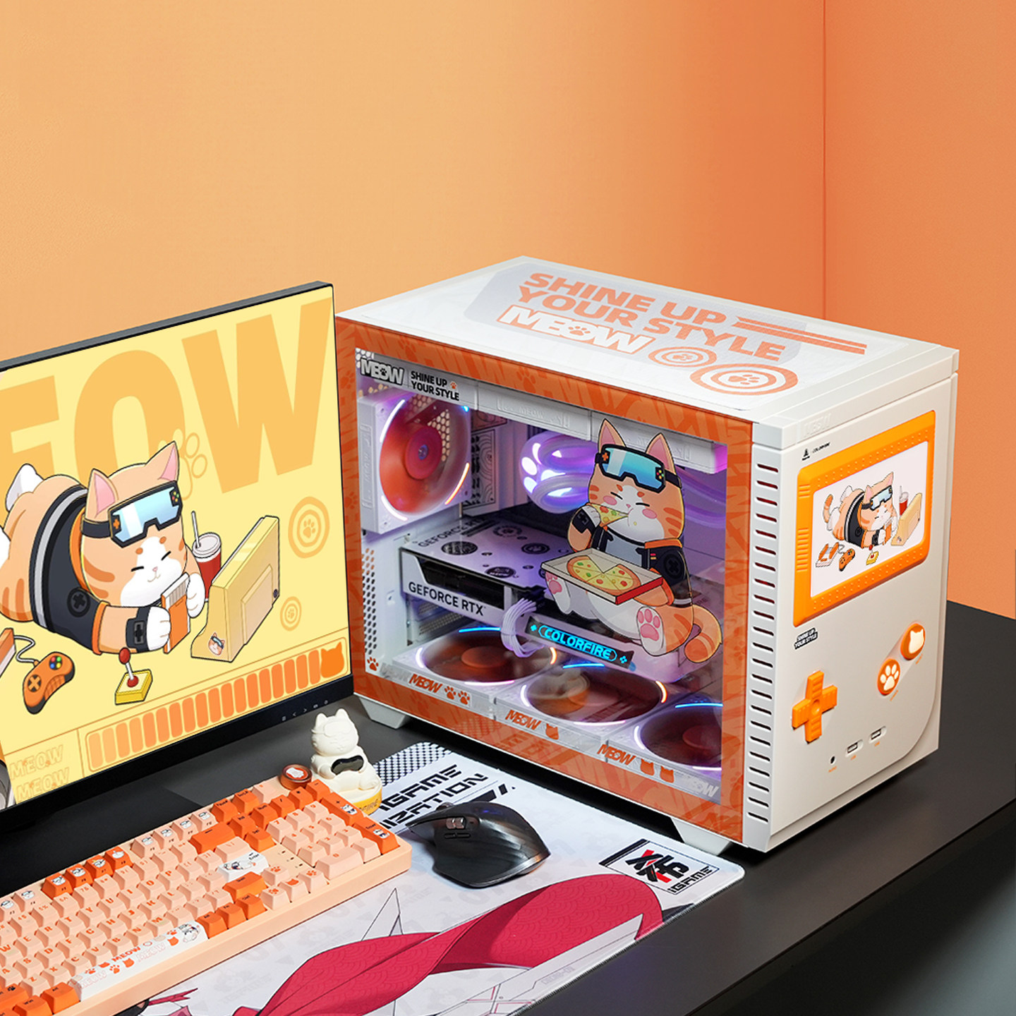 Colorfire Flagship Store Seven-Color Rtx5060 Computer Desktop Orange Cat Family Bundle I5 14400F Assembled Desktop 14600Kf Gaming 245Kf Orange Shadow Orange DIY Compatible Complete Machine