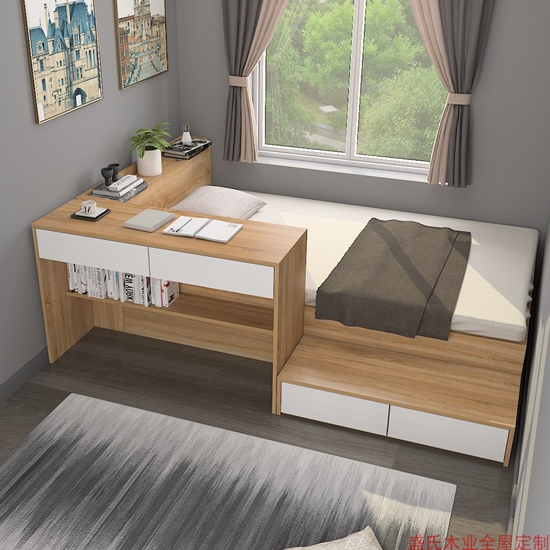 Bed Cabinet Integrated Bed modern minimalist Single beds Small family beds Tatami Bed Desk Children Combinations Multifunction Storage-Taobao