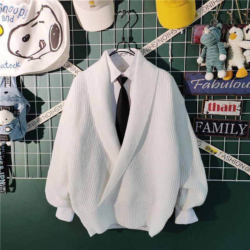 White Wool Cardigan for Autumn and Winter, High-End Mature Style, V-Neck Thickened Sweater, Men's Pullover Knitwear
