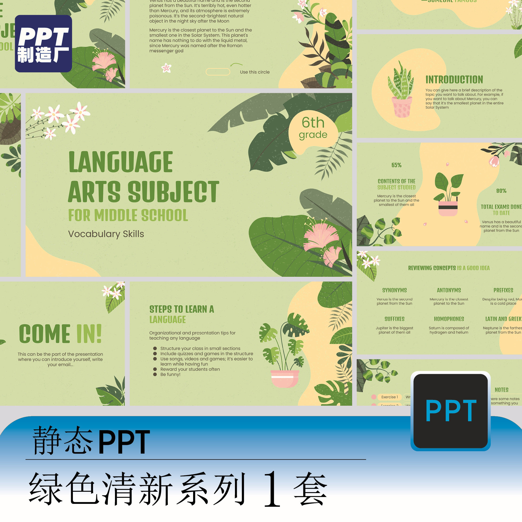 绿色小清新PPT模板工作汇报毕业答辩活动策划演示文稿, image size:1984x1984