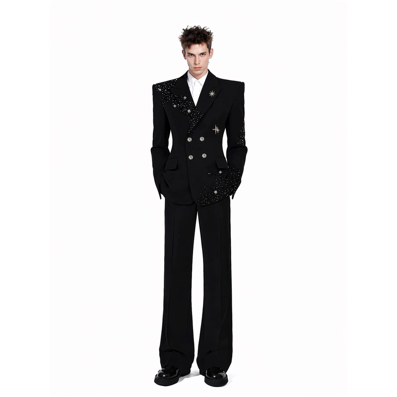Chela 【沉砚】Wide-Shouldered, Narrow-Waisted Suit with a Stylish Design, Waist-Cinching Men's Suit for Stage Performances and Group Broadcasts