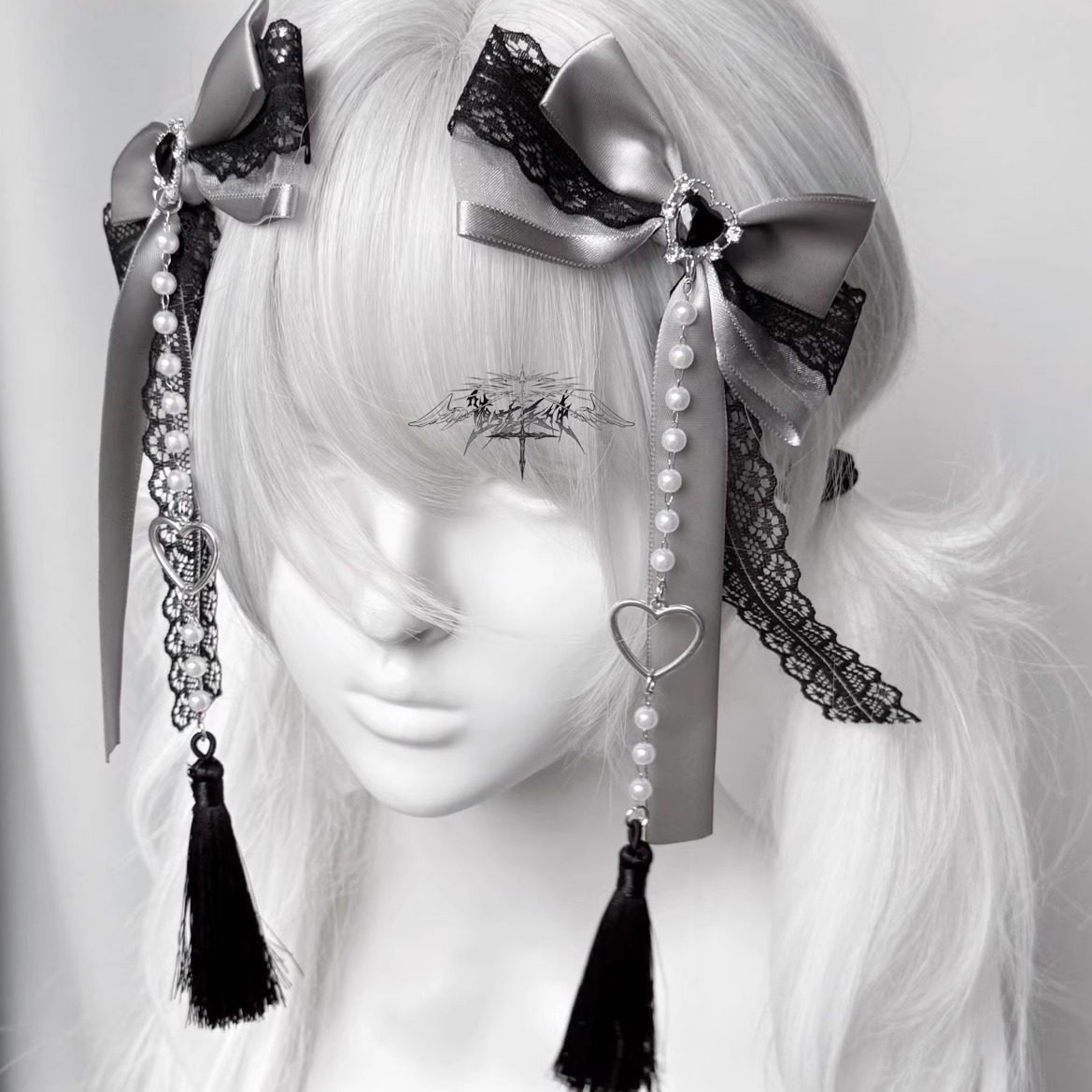 Fallen Angel | Original Lace Bow Chain Dark Chinese Style Tassel Rhinestone Hair Accessory Clip