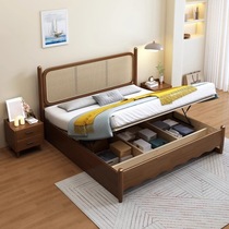 Solid wood bed simple all-solid wood rattan bed twin bed household wedding bed retro style apartment and bed and breakfast furniture