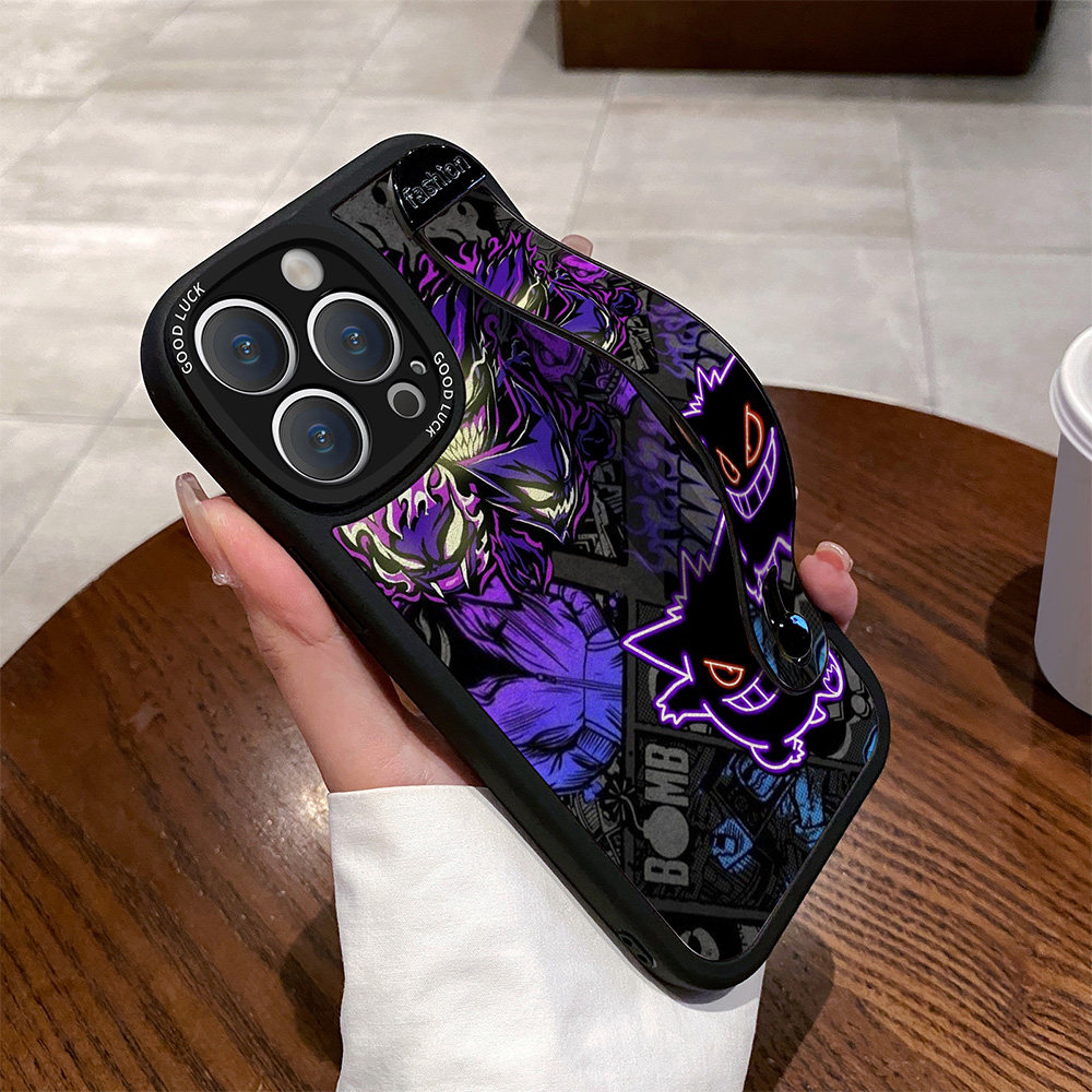Jingxi Applicable Huawei, Vivo, Redmi, Oppo, Xiaomi, Apple 16 Phone Case, iPhone 15 Pro Max Wristband, 14 Plus Stand, 13/18/17 Scale Soft Protective Case, Dark Purple Devil Cartoon