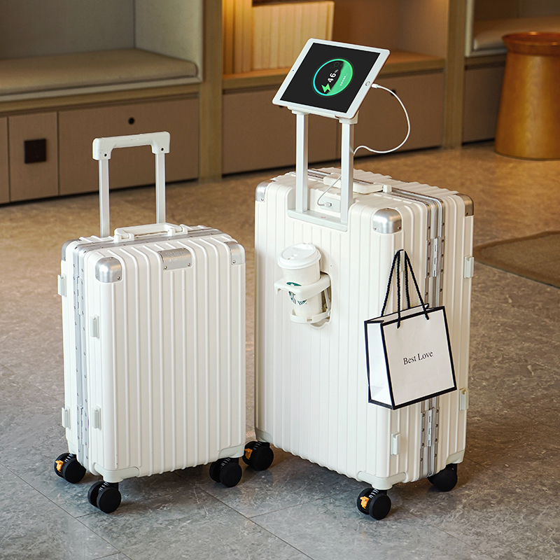 Luggage Suitcase, Aluminum Frame Trolley Case, Silent Universal Wheels, Unisex Student Carry-On Password Box, Leather Suitcase 28inch
