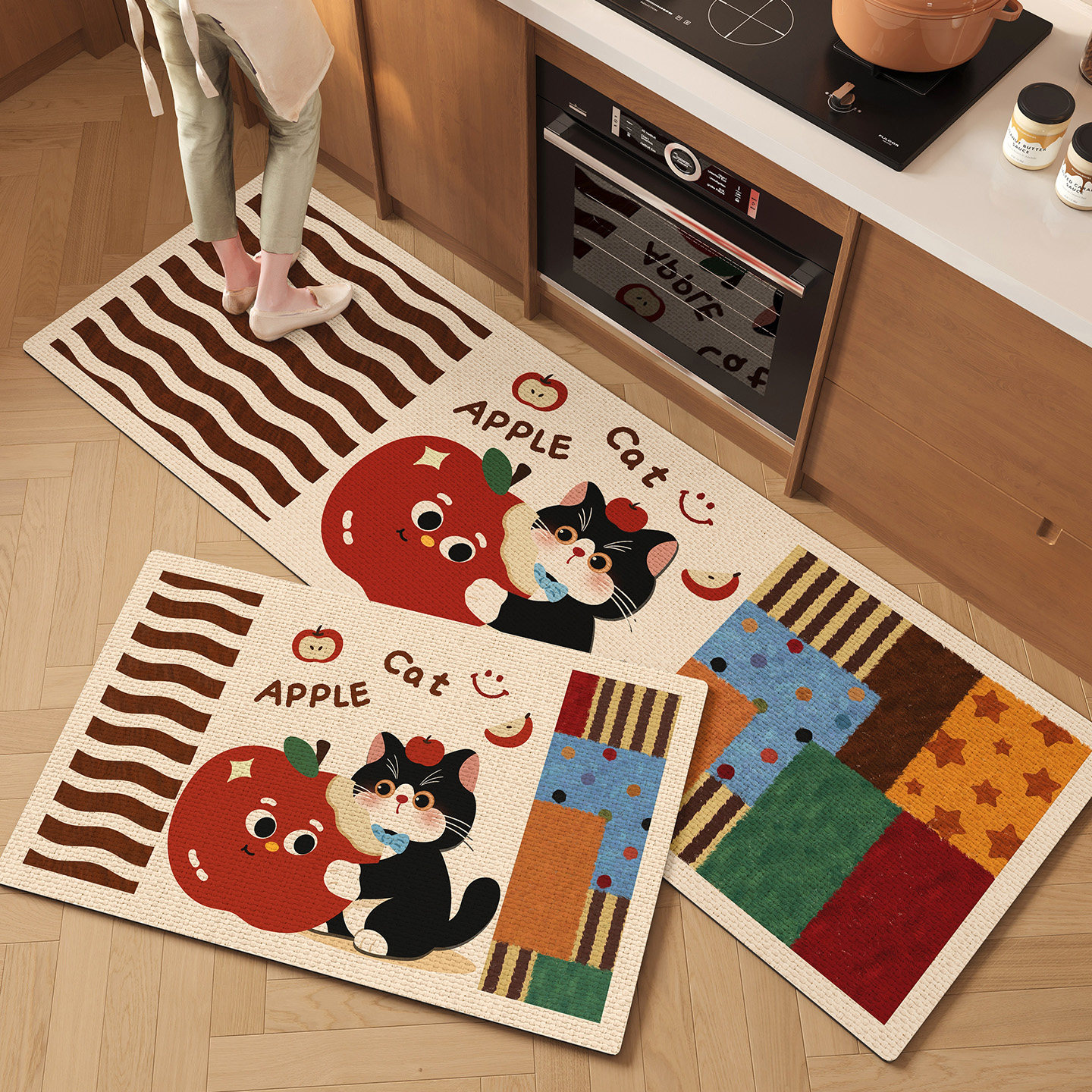 American style kitchen floor mat anti-slip, oil-proof and wash-free carpet mat