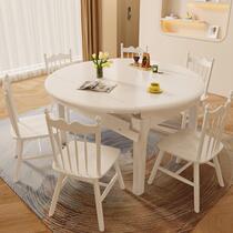 High-end solid wood dining table and chair combination retractable and foldable round French cream style white home dining table adjustable round