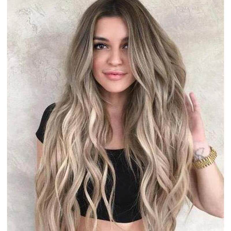 European and American Style Long Curly Hair with Gray and Gold Gradient Dyeing, Synthetic Wig for Women, Slightly Wavy Long Straight Hair Wig European and American Style Long Curly Hair with Gray and Gold Gradient Dyeing, Synthetic Wig for Women, Slightly Wavy Long Straight Hair Wig