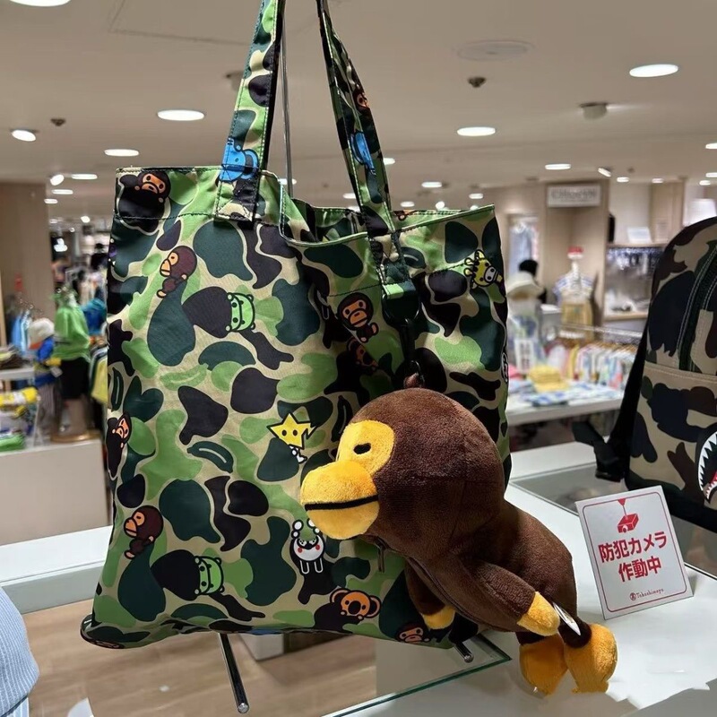 Bape Babymilo Tote Bag for Homebodies, Same Style as the Green Camouflage Little Monkey Pattern, Can Be Used as a Storage Eco-Friendly Bag