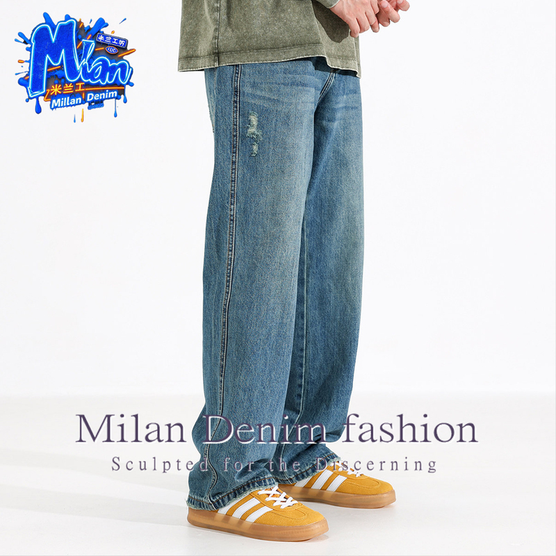 Milan Men's Jeans Spring/Summer American Style Cleanfit Blue Straight-Leg Summer Vintage Washed Loose Casual Long Pants