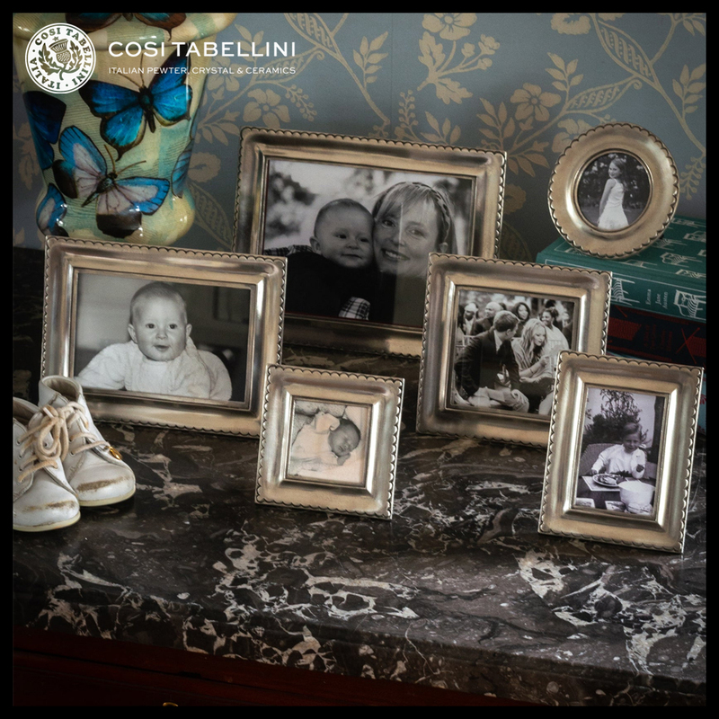 Italian Cosi Tabellini Tinware Metal Photo Frame with Wavy Edges, Square and Round Tabletop Gift Photo Frame