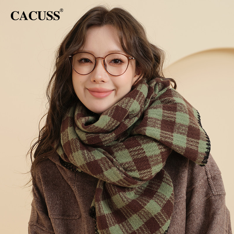 CACUSS checkered scarf for women, warm winter color-blocked shawl, Korean style, versatile scarf, perfect as a birthday gift for best friends.