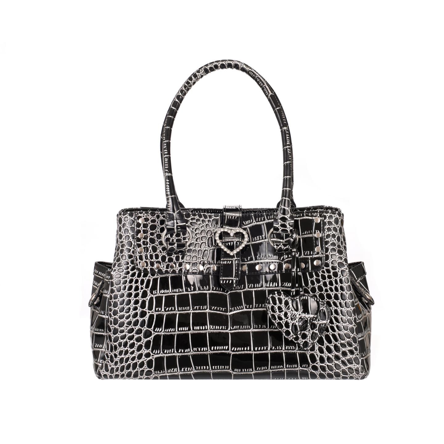 Fuchsia capacious one-shoulder bag, crocodile print