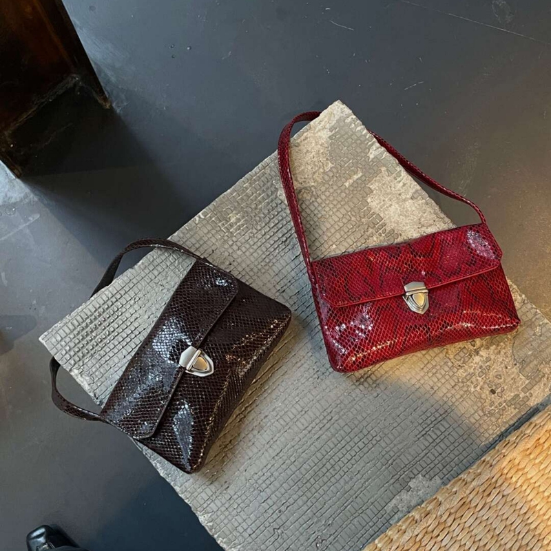 2026 Autumn New Snake Skin Pattern European and American Fashion Versatile Elegant Commuter Artistic Handbag Underarm Bag Shoulder Bag