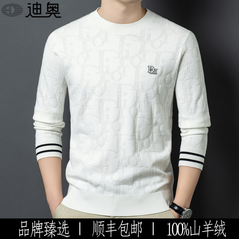 Dior Winter Men's 100% Cashmere Round Neck Sweater Fashionable Warm Letter Print Knitwear Eddadior