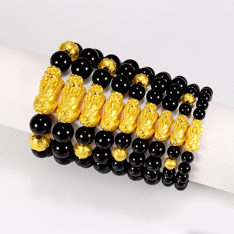 Gold Pixiu Bracelet for Men, Pure Gold 999, Wealth-Attracting Pixiu, Pure Gold Fortune Beads, Women's Gold Pixiu Bracelet, Gift