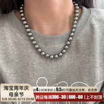 Intense light positive round grey freshwater pearl necklace Ni Ni the same light extravagant and small crowdsourced design advanced sweater neck chain woman