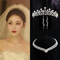 Veil bride main wedding dress crown three-piece set fairy baroque headdress crown high-end super fairy style Douyin same style