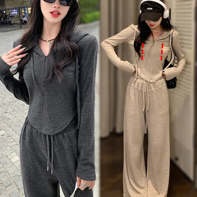Breastfeeding Outfit with Wide-Leg Pants for Going Out, Slimming Nursing Sweatshirt, Postpartum Two-Piece Breastfeeding Clothes Set, Two-Piece Top Set
