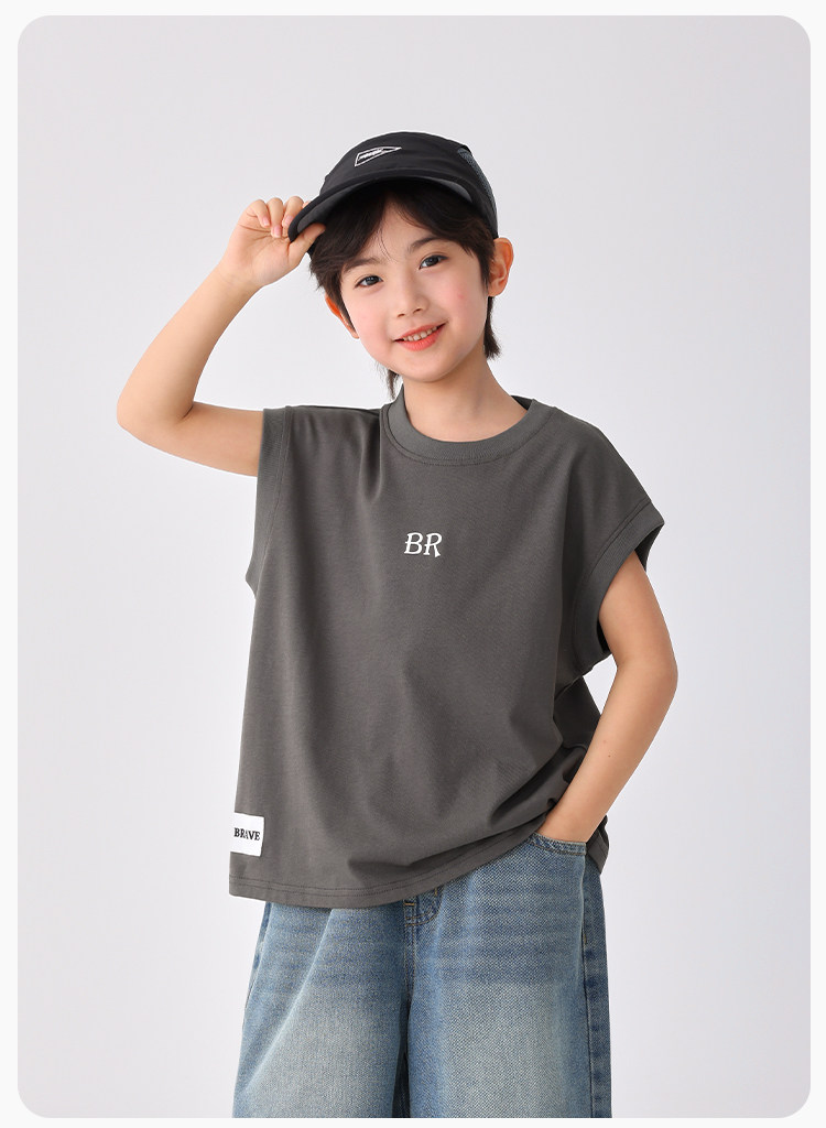 Haima's Boys' Pure Cotton Summer Thin Vest 2026 New Style Children's Sleeveless T-Shirt Boys' Outerwear Set Trendy — 18