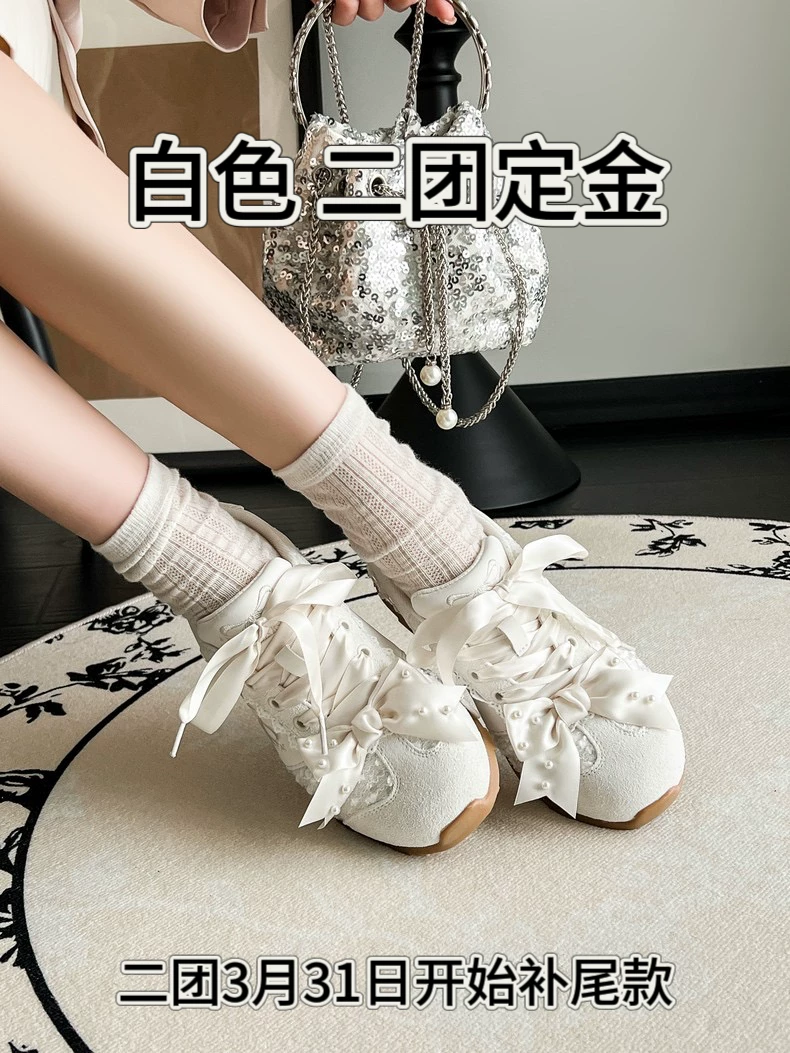 [Готовый запас] Ботинки для бега Pearl Angel Sheep Sports Moral Training Shoes Lo Running Girls Sports Shoes Ballet Leather