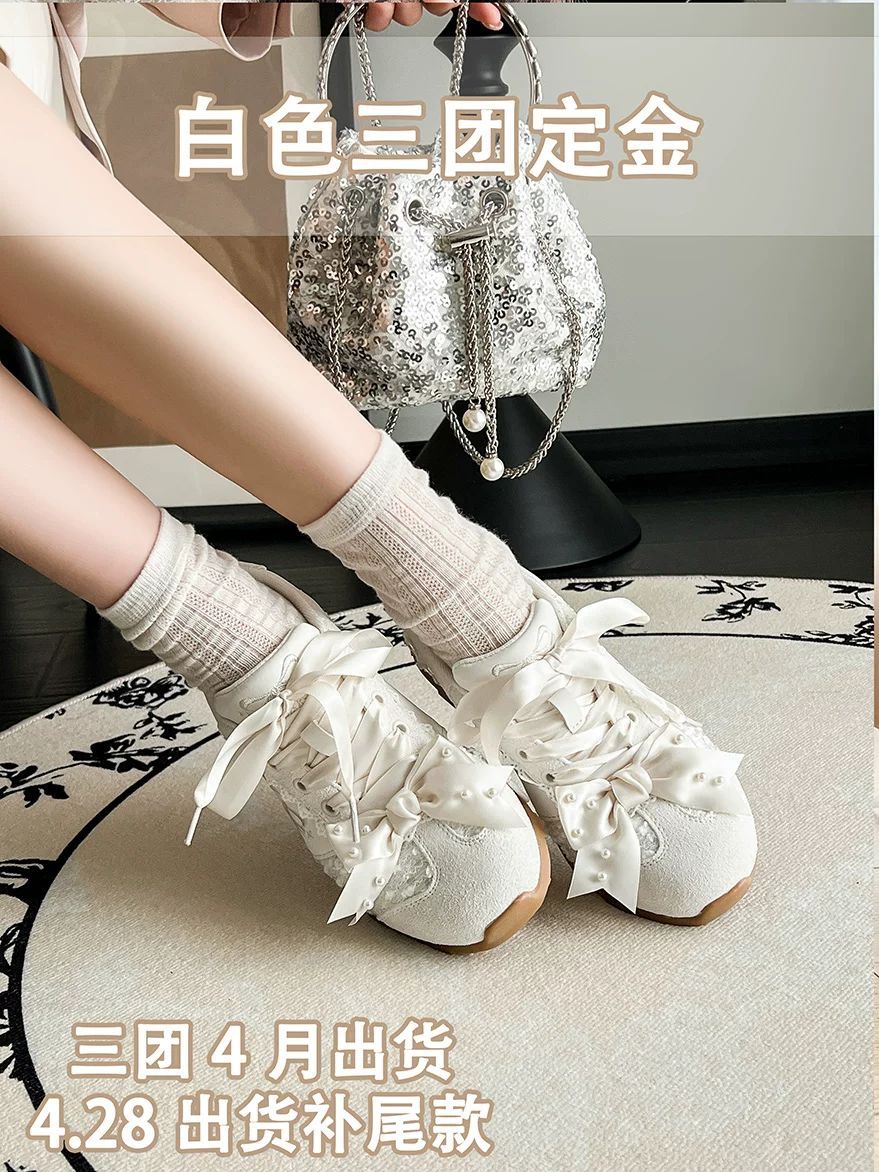 [Готовый запас] Ботинки для бега Pearl Angel Sheep Sports Moral Training Shoes Lo Running Girls Sports Shoes Ballet Leather
