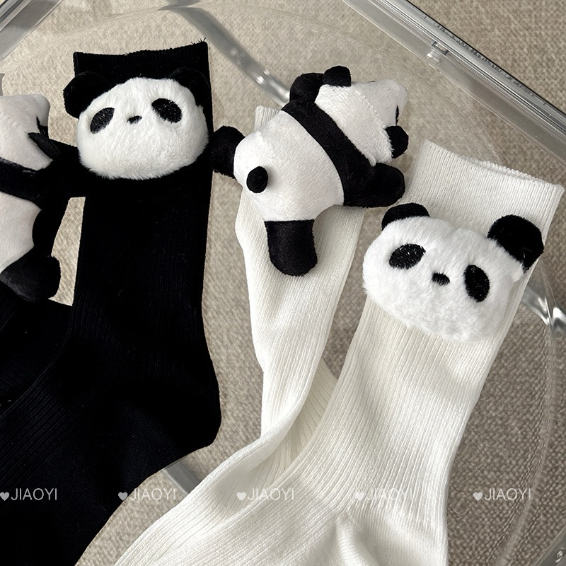 Women's Mid-Calf Socks ins Trendy Internet Celebrity Style Cartoon Cute Panda Pattern Spring and Autumn High Cotton Slouch Socks Versatile