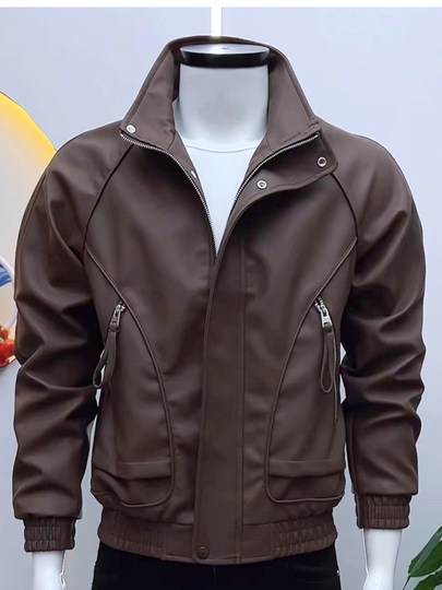 Chaqueta de cuero con cuello levantado de marca a la moda para hombre, chaqueta bonita de estilo coreano de alta gama, otoño e invierno, tops para hombre 2025