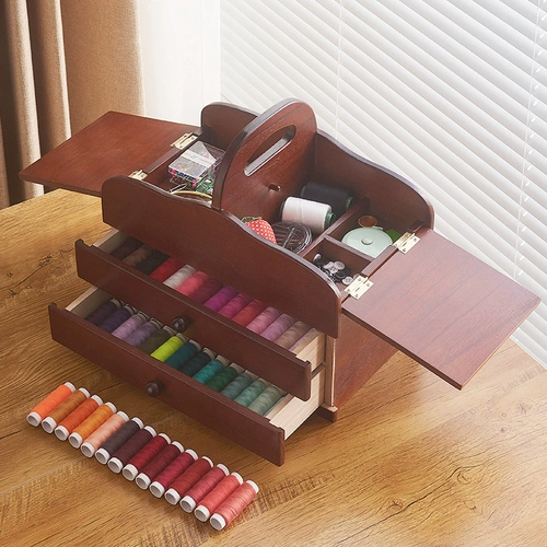 Антикварное высококачественное деревянное домашнее рукоделие, набор коробок с нитками, упаковка ниток, игла и нитки для ручного шитья, ящик для хранения инструментов для работы с нитками, свадебное приданое.