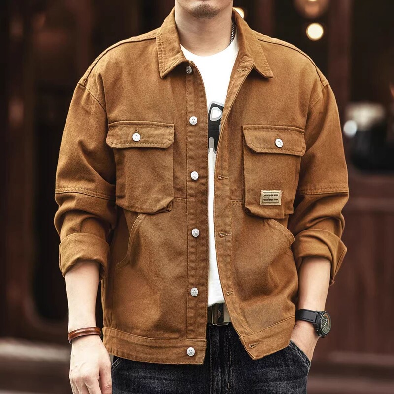 Workwear Denim Jacket for Men, Stain-Resistant and Wear-Resistant, Trendy American Style, Loose Fit, Versatile Men's Work Jacket, Denim Top