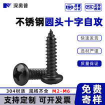 Black 304 stainless steel pan head cross self-tapping screws M2M3M4M5M6 black zinc plated cross recessed round head self-tapping screws