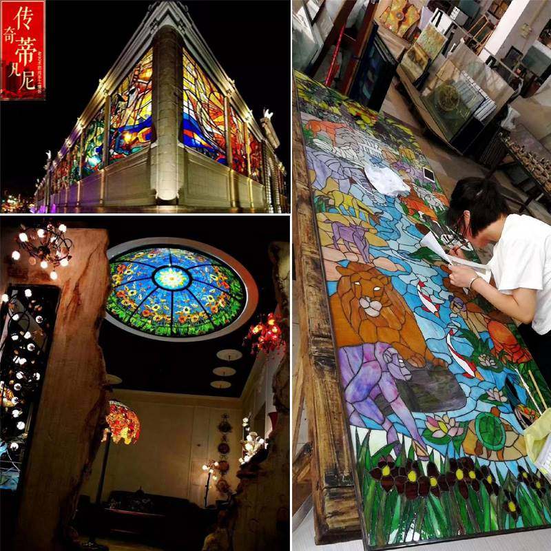 Custom Colored Art Glass Glazed Painted Church Glass Hotel KTV Curtain Wall Partition Windows Screen Ceiling A-Taobao