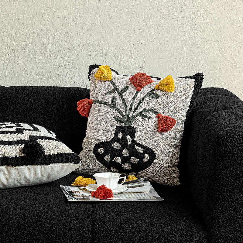 Nordic Tufted Pillows, Loop Velvet Embroidered Cushions, Mid-Century Style Lumbar Pillows, Guesthouse Model Room Living Room Pillows, Sofa Cushions
