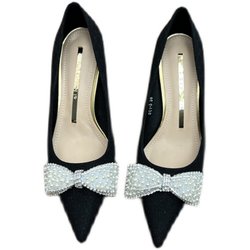 Elegant temperament banquet High -heeled shoes female 2023 spring new niche design sense pearl butterfly thin heel single shoes
