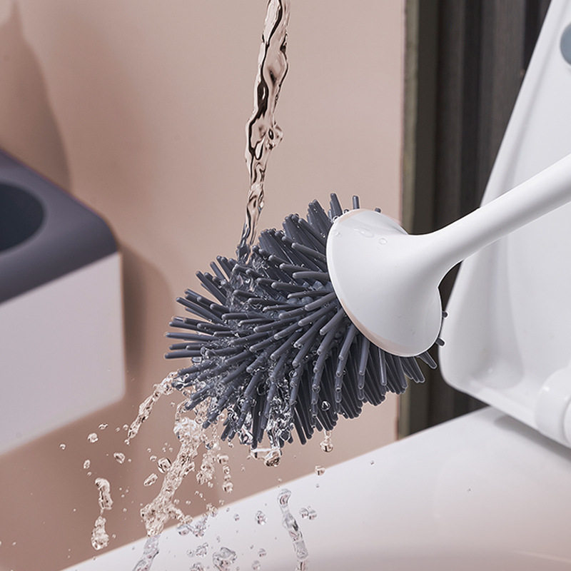 Toilet brush, household no-dead-corner wall-mounted toilet brush, toilet cleaning shelf, bathroom silicone toilet brush set
